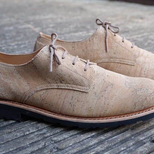 Handmade Cork Flat Shoes, Eco-Friendly Cork Shoes Goodyear Welted, Casual Men Natural Shoes, Vintage Shoes, Man Lace-up Cork Shoes