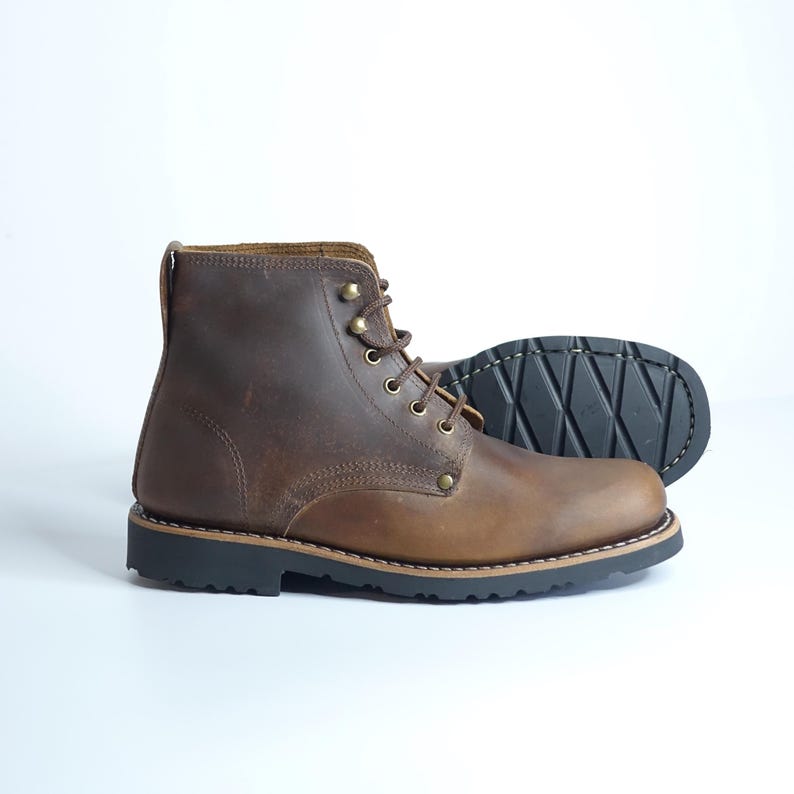 Handmade Lace up Hiking Leather "Fire Burn" Boots, Goodyear Welt boots, Brown Men Women ankle boots, vintage casual style boots, work boots image 6