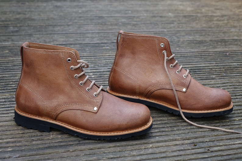 Hiking Leather Boots recycled tyre soles Goodyear Welt Etsy