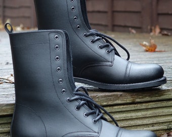 Handgefertigte schwarze amerikanische Worker Ranger-Stiefel aus Leder im Militärkampf-Stil, Goodyear Welted, Herren-Schnürstiefel aus Leder, Damen-High-Top-Stiefel