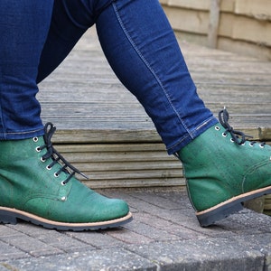 Handmade Cork Lace-Up Boots, women Casual Ankle Boots, Green Cork Eco Boots, Vintage Ankle Lace up Boots, Goodyear Welted Boots - SALE