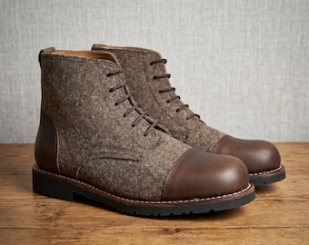 Handmade Leather/Burel Eco Friendly Lace up Ankle Boots Man Goodyear Welted Boots, men Casual Boots, Women Lace up Boots,Dress Boots Vintage