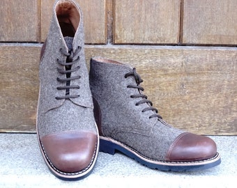 Handmade Leather/Burel Eco Friendly Lace up Ankle Boots, Goodyear Welted Boots, Men Casual Boots, Women Lace up Boots, Dress Boots Vintage