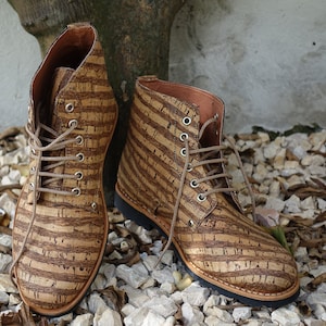 Handmade Cork Lace up Eco-Friendly Boots Cork Leather Recycled Tyre Soles, Casual Ankle  Boots, Goodyear Welted Boots, men boots women boots
