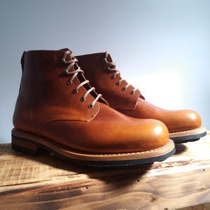leather boots for men goodyear welted construction military stile sole, laces boots biker boots