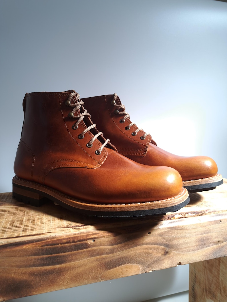 leather boots for men goodyear welted construction military stile sole, laces boots biker boots