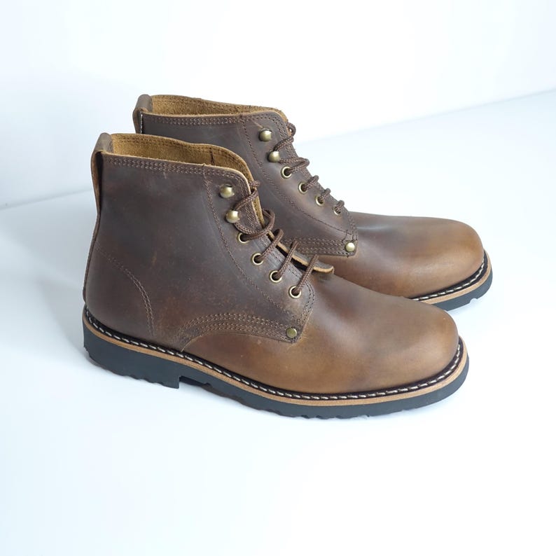 Handmade Lace up Hiking Leather "Fire Burn" Boots, Goodyear Welt boots, Brown Men Women ankle boots, vintage casual style boots, work boots image 2