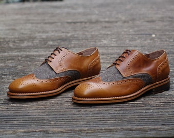 Handmade Oxford Shoes Top Leather & Burel, Goodyear Welted Leather sole Oxford shoes, Men Oxford shoes, Vintage Oxford Shoes, Dress Shoes