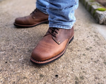 Handmade Lace up Hiking Leather "Fire Burn" Boots, Goodyear Welt boots, Brown Men Women ankle boots, vintage casual style boots, work boots