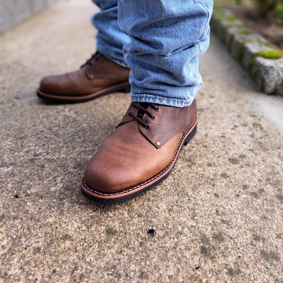 Handmade Lace up Hiking Leather "Fire Burn" Boots, Goodyear Welt boots, Brown Men Women ankle boots, vintage casual style boots, work boots