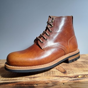 leather boots for men goodyear welted construction military stile sole, laces boots biker boots
