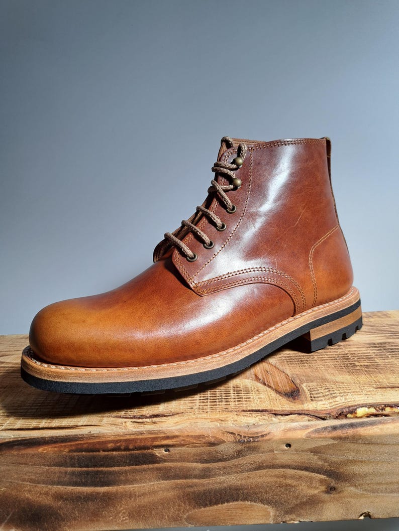 leather boots for men goodyear welted construction military stile sole, laces boots biker boots