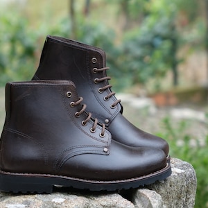 Handmade Brown Leather Boots Portuguese Vintage Hiking Goodyear Welted Boots, Lace up ankle Brown Boots, Men casual Boots, Women Dress Boots