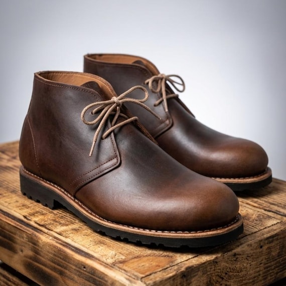 Handmade Leather Chukka Desert Lace up Boots Eco Friendly, Brown Goodyear Welted Boots, Men's Casual Ankle Boots, Flat Ankle Desert Boots