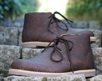 Handmade Cork Chukka Desert lace up Boots Eco Friendly, Goodyear Welted Boots, Men Chukka Boots, Women Chukka Flat Boots