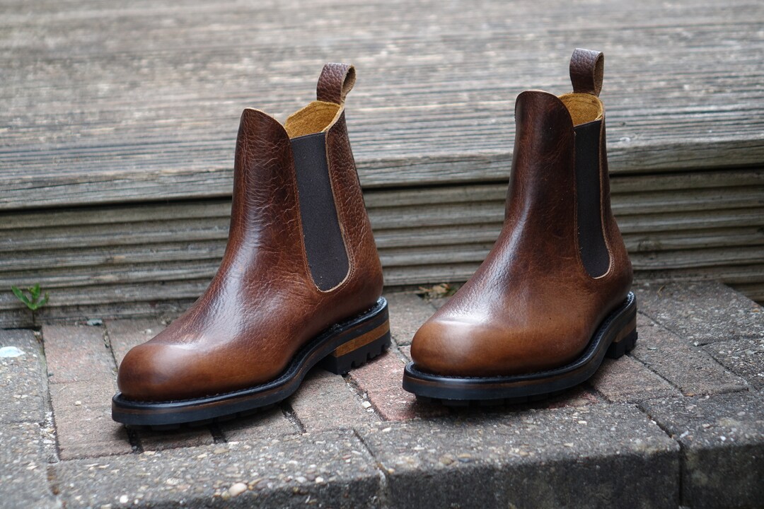 Handmade Chelsea Full Grain Leather Boots Goodyear Welted Slip
