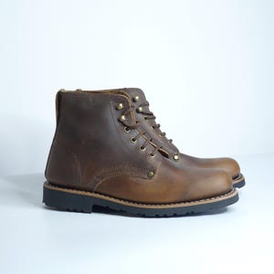 Handmade Lace up Hiking Leather "Fire Burn" Boots, Goodyear Welt boots, Brown Men Women ankle boots, vintage casual style boots, work boots image 9