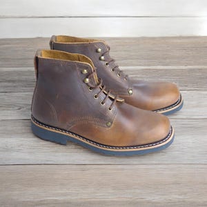 Handmade Lace up Hiking Leather "Fire Burn" Boots, Goodyear Welt boots, Brown Men Women ankle boots, vintage casual style boots, work boots
