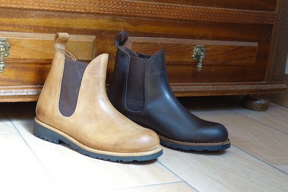 Handmade Chelsea Leather Boots Goodyear Welted Boots Slip on -
