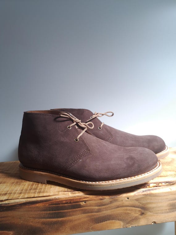 Handmade Suede Chukka Desert lace up Boots, Brown suede men's chukka boots,  Lace up ankle boots, Goodyear Construction women's unisex boots