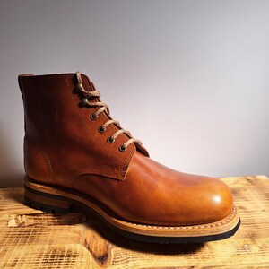 leather boots for men goodyear welted construction military stile sole, laces boots biker boots
