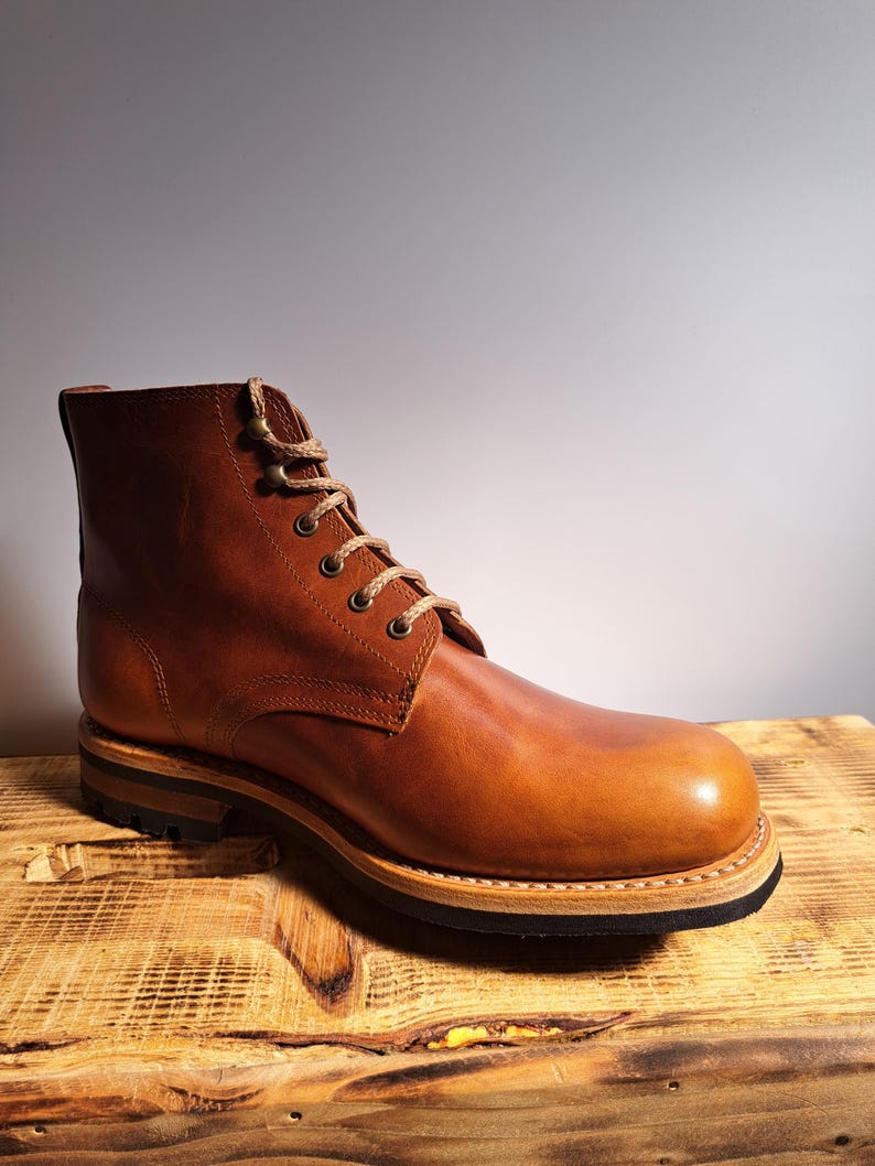 leather boots for men goodyear welted construction military stile sole, laces boots biker boots