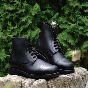 Handmade Portuguese Vintage Hiking Leather Cap Toe Goodyear Welted Boots, Lace up ankle boots, Men casual dress Boot, Women Boots, work boot