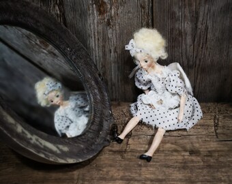 Engelspuppe, kleine Puppe, blonde Puppe, Vintage-Stil, Retro-Puppe, Engelspuppe mit Flügeln