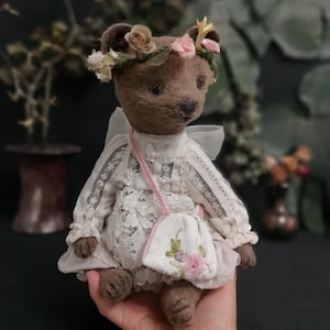 Vintage teddy bear - Handmade plush bear - Collectible teddy - Teddy in dress - Antique teddy bear - OOAK teddy bear  - Artist teddy bear