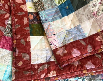 Vintage handmade patchwork quilt single bed cover