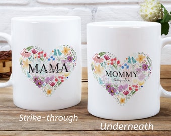 Mama or Mommy Floral Hearts | 11 oz Mug | Valentine's Day | Gift for Her | Mother's Day | Birthday | Children and Grandchildren | Mom & Mum