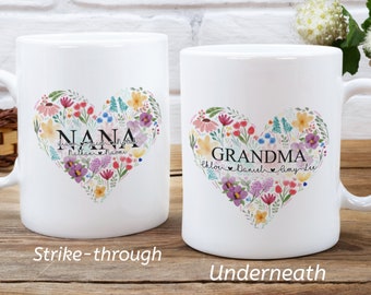 Nana or Grandma Floral Hearts | 11 oz Mug | Valentine's Day | Gift for Her | Mother's Day | Birthday | Children and Grandchildren | Mom