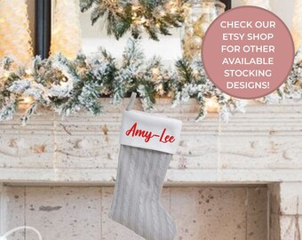 Grey/Silver & White Knitted Personalized Christmas Stockings | Custom
