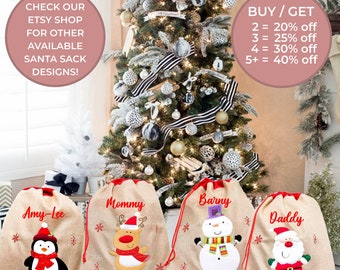 Beige & Red (Hessian Tartan) Personalized Christmas Santa Sack | Custom