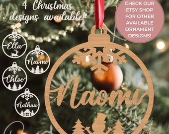 Personalized Name Christmas Snowman Bauble Ornament Laser cut|Personalized Xmas Bauble Name|Keepsake|Custom Personalized Ornament