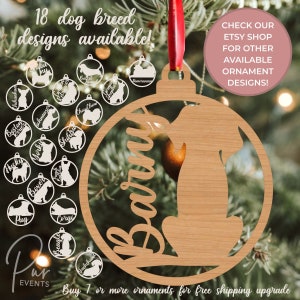 Dog Breed Bauble Ornament Laser cut|Personalized Dog Name|Keepsake|Custom Personalized Dog Ornament|Pet Personalized Christmas ornament