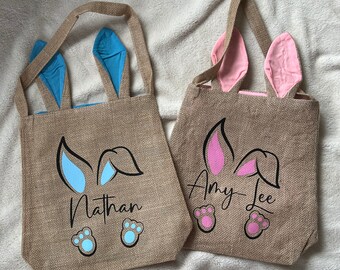Personalized Easter Jute Bags | Bunny Ears and Feet | Custom Easter Bags