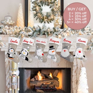 Grey/Silver & White Personalized Christmas Stockings | Custom