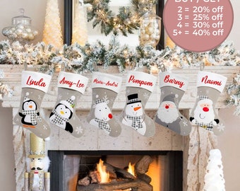 Grey/Silver & White Personalized Christmas Stockings | Custom