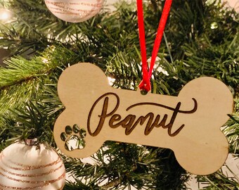 Dog Bone Ornament|Santa Hat Dog Bone|Personalized Dog Bone|Keepsake|Custom Personalized Bone Ornament|Pet Personalized Christmas ornament