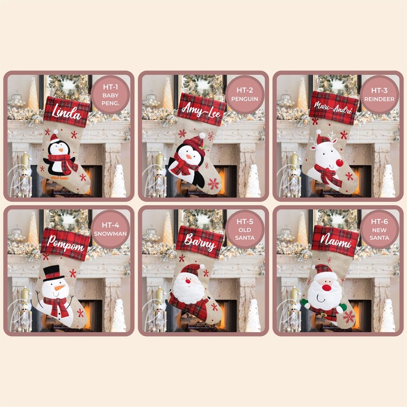 Bas de Noël personnalisés à carreaux beige et rouge Buffalo tarttan de toile de jute Personnalisé image 2