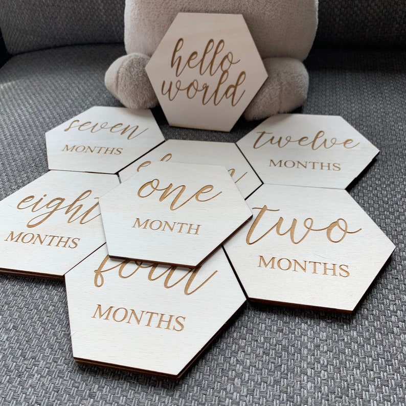 Baby Shower Gift Laser Engraved Baby Milestone Cards Hexagon Discs Baby Milestone Photos