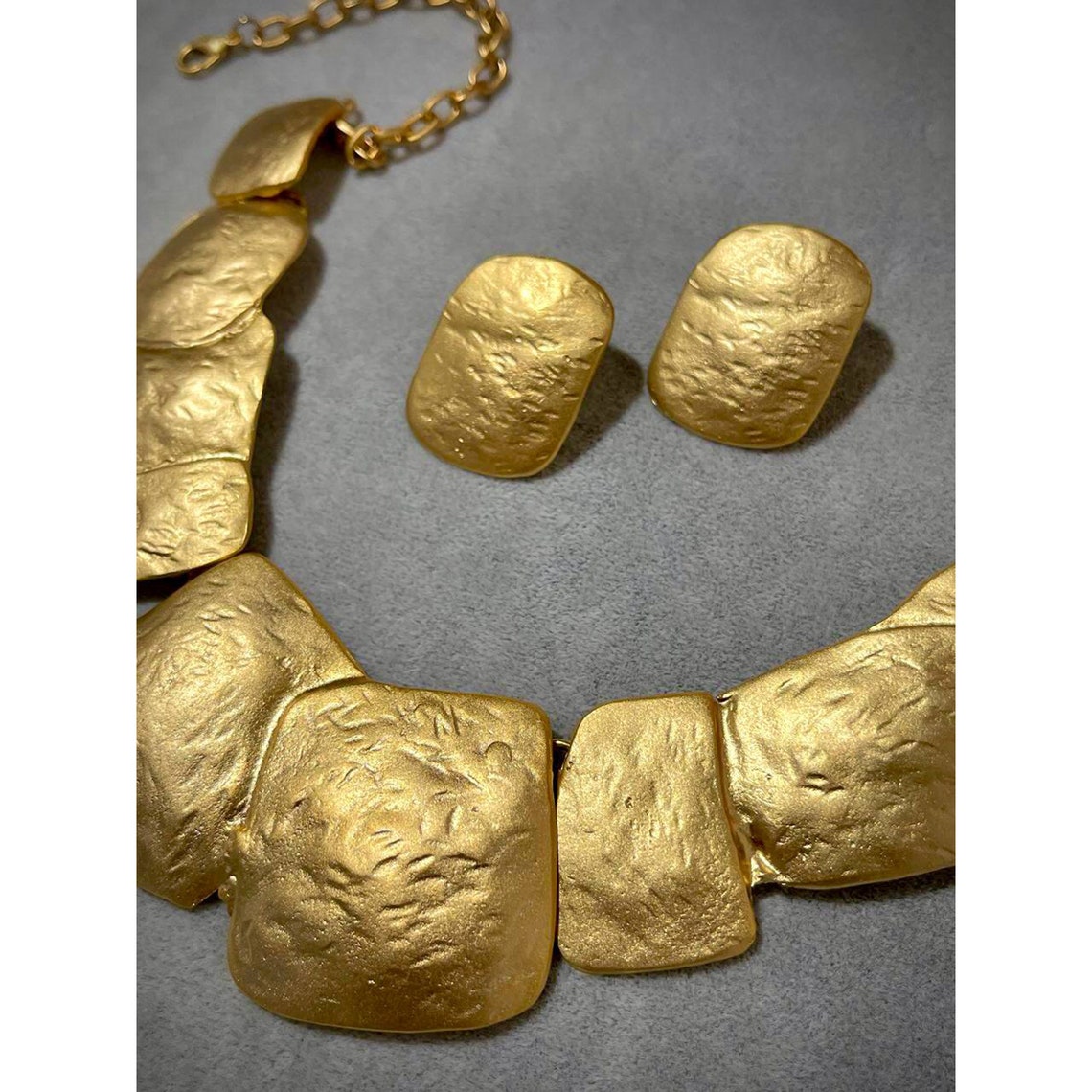 Chunky Matte Gold Texture Jewelry Gold Plated Necklace Etsy
