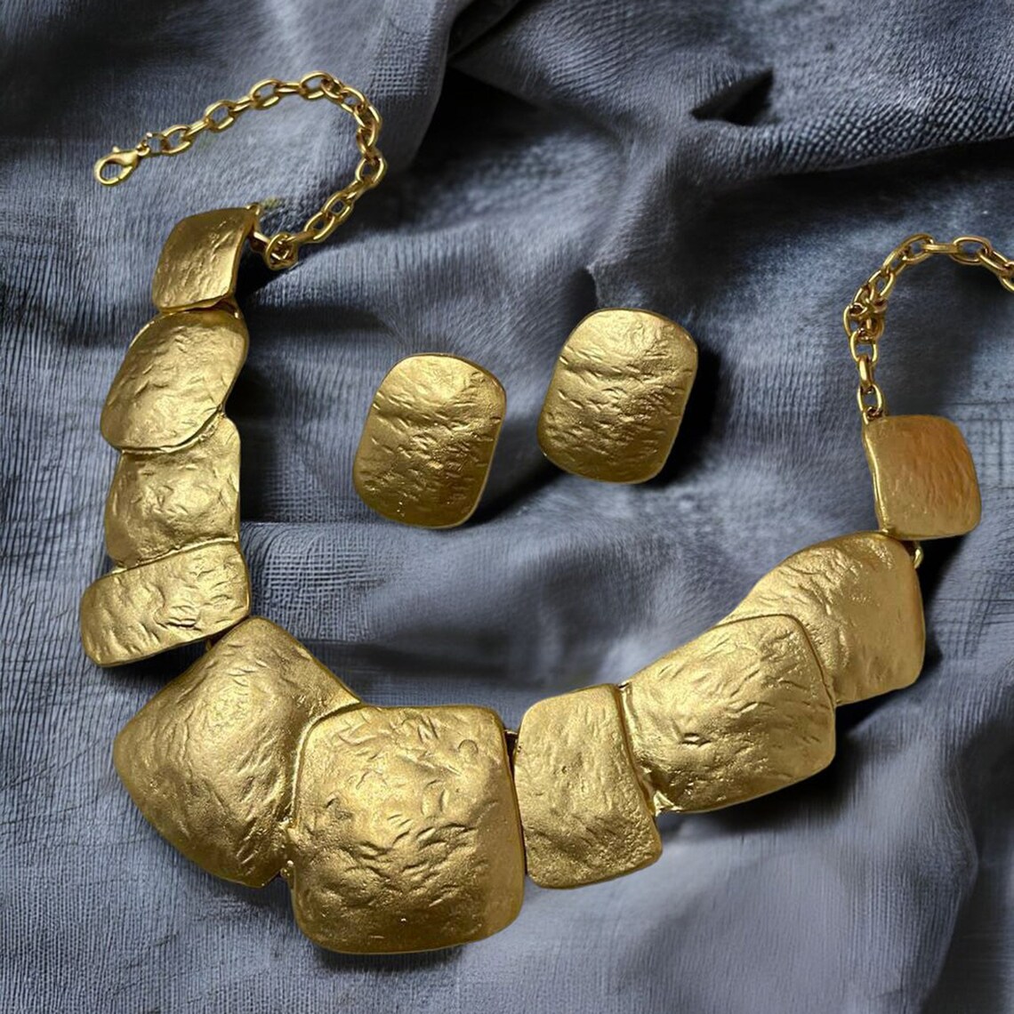 Chunky Matte Gold Texture Jewelry Gold Plated Necklace Etsy