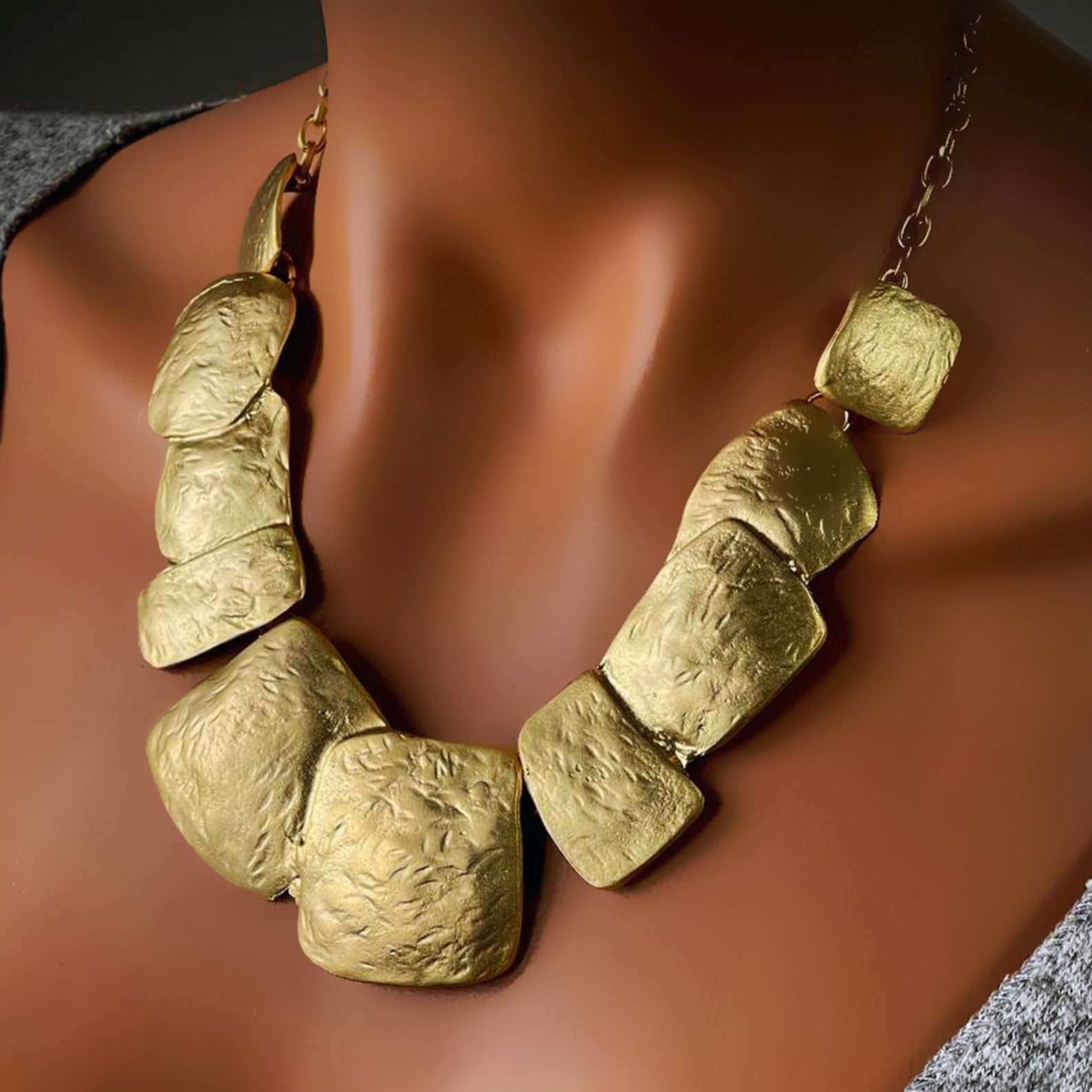 Chunky Matte Gold Texture Jewelry Gold Plated Necklace Etsy