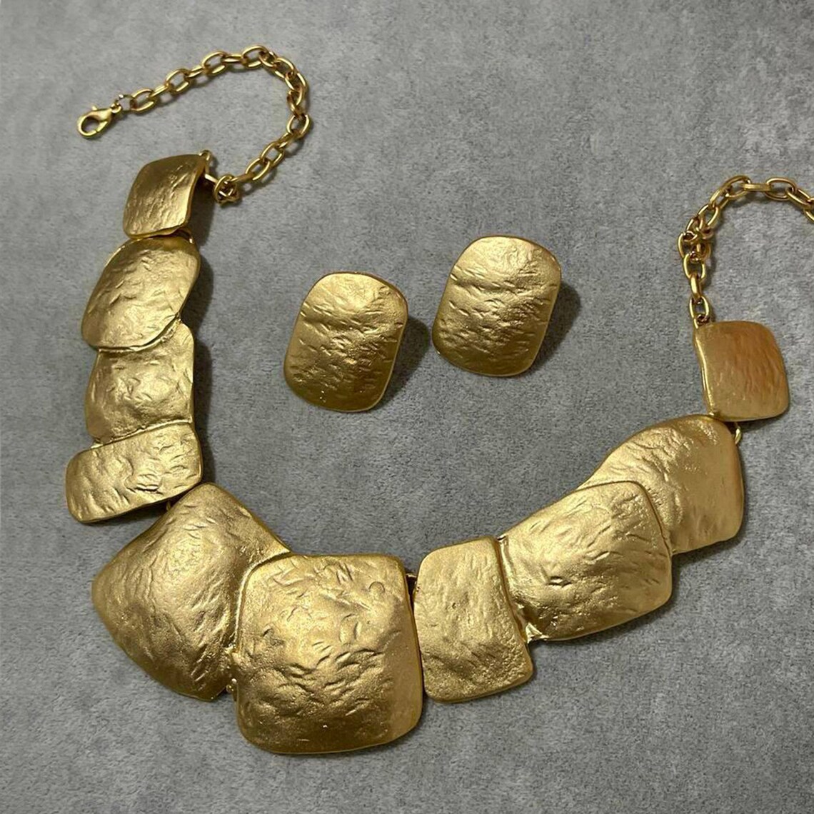 Chunky Matte Gold Texture Jewelry Gold Plated Necklace Etsy