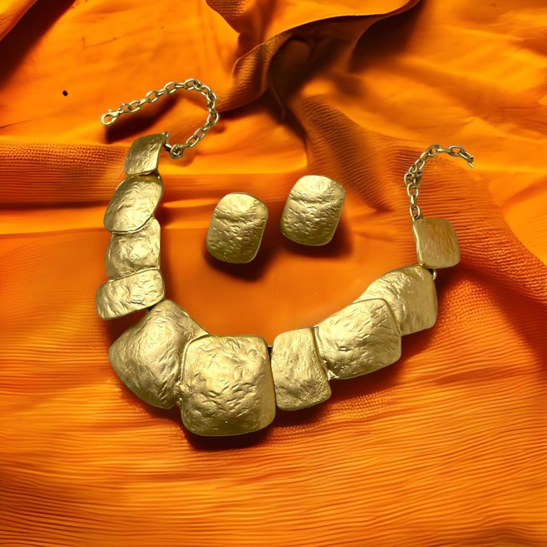 Chunky Matte Gold Texture Jewelry Gold Plated Necklace Etsy