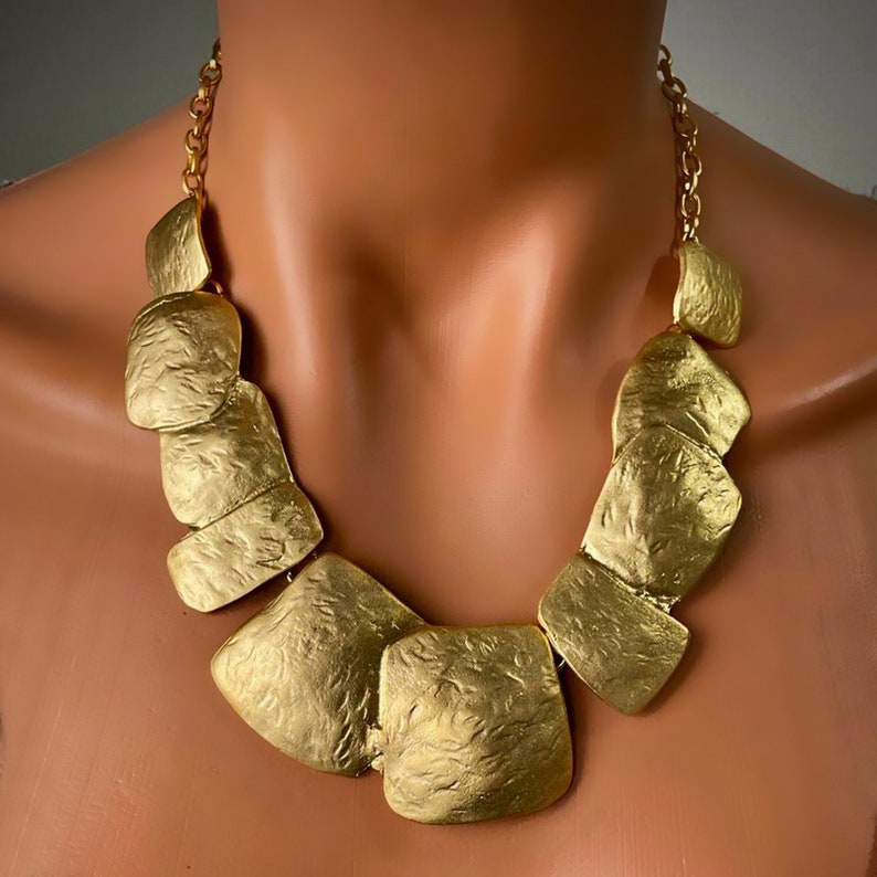 Chunky Matte Gold Texture Jewelry Gold Plated Necklace Etsy