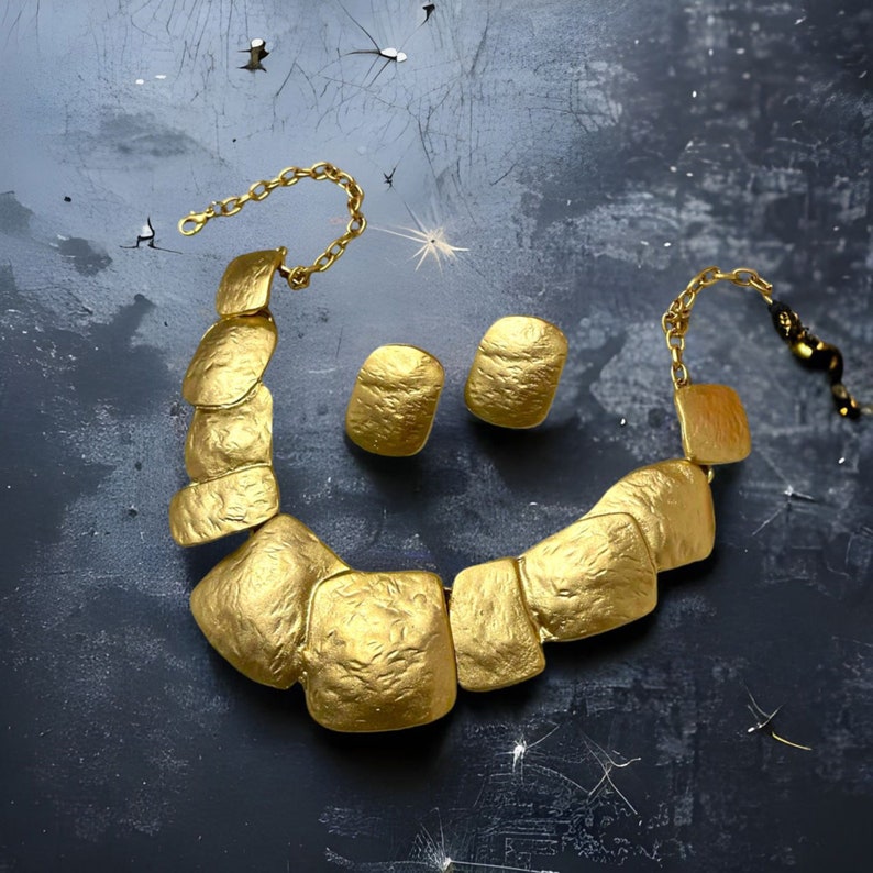 Chunky Matte Gold Texture Jewelry Gold Plated Necklace Etsy