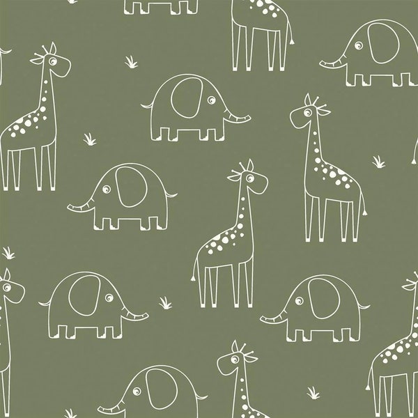 Musselin Giraffe & Elefant grün/Navi